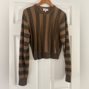 & Other Stories Crop Sweater Striped Black & Brown Shimmer Size Medium